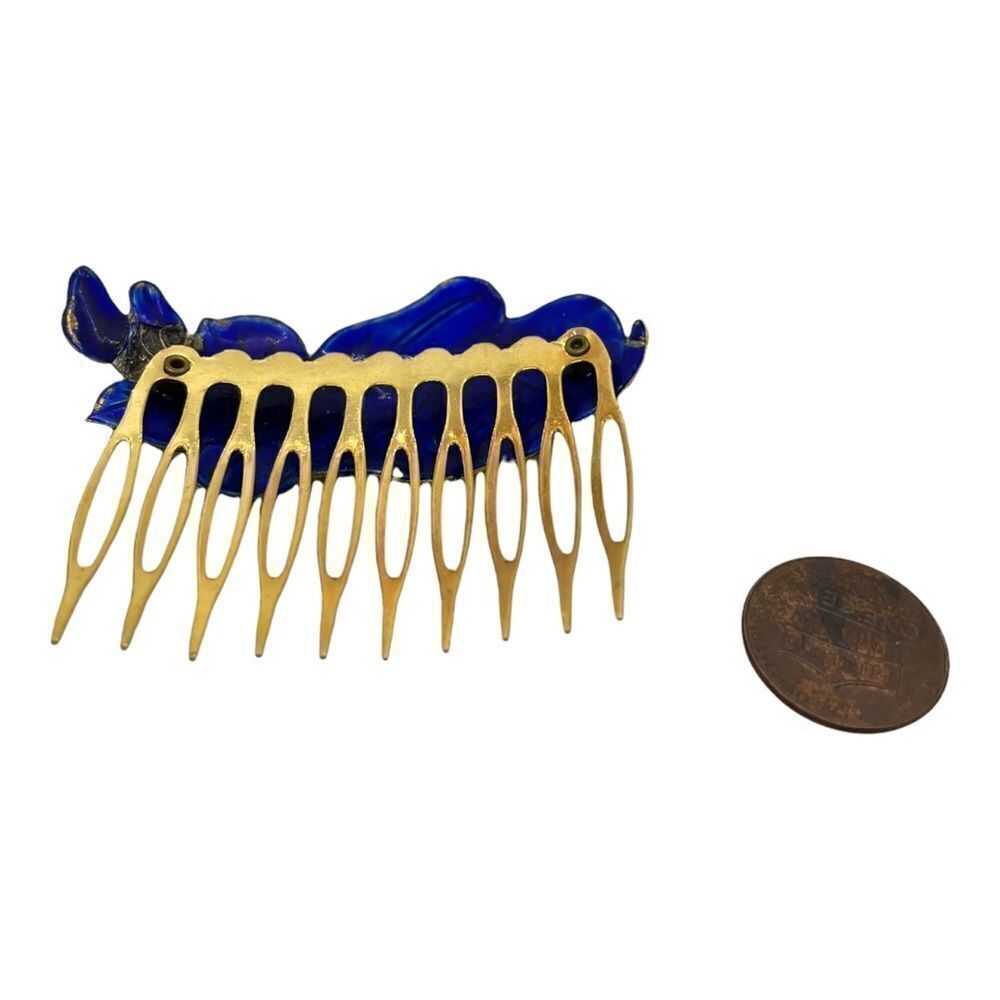 Vintage Cloisonné Enamel Floral Hair Comb 80s - Picture 11 of 14